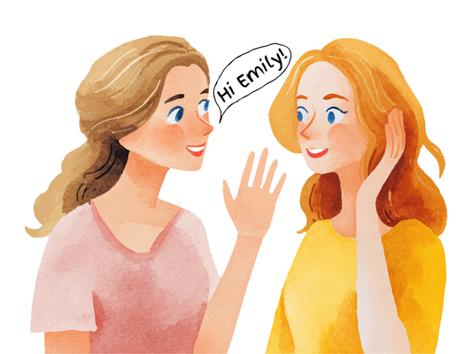 Two girls meeting one another - watercolor rendering