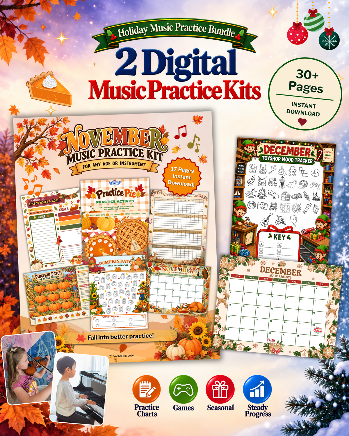 2-Month Holiday Music Practice Bundle