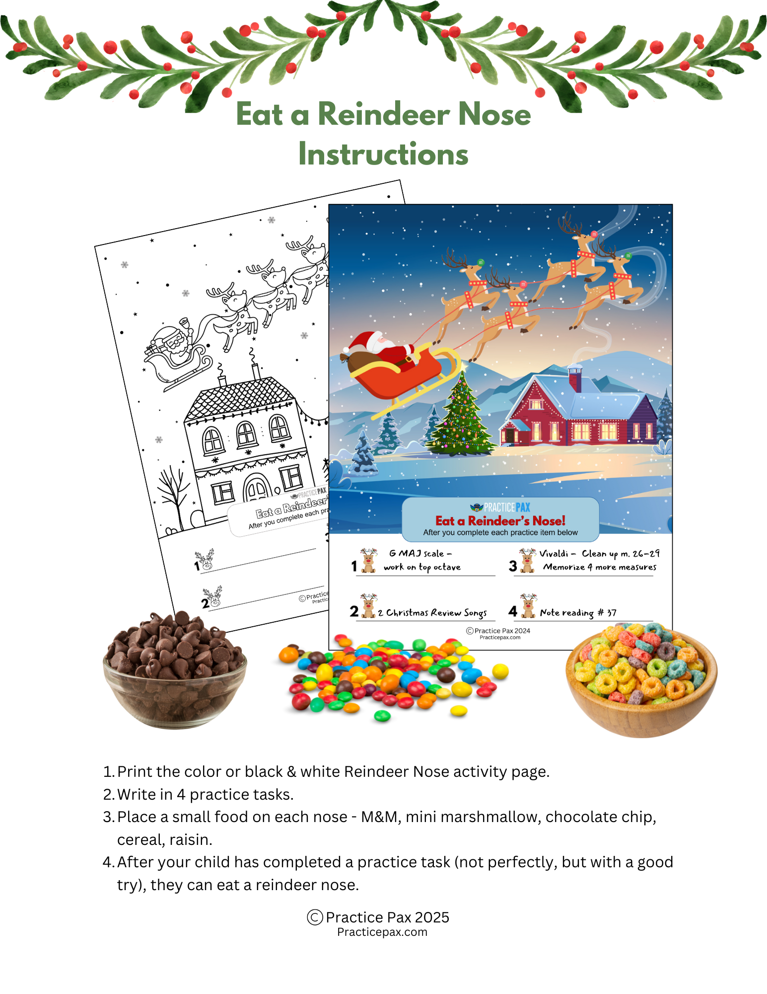 Pages showing a santa and sleigh with reindeer activity